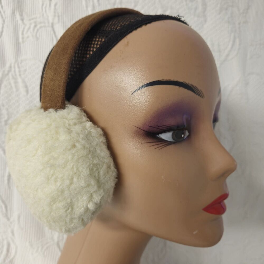 Hollister Vegan Fluffy Earmuffs Thick Cream Brown Headband Winter Warm Patch